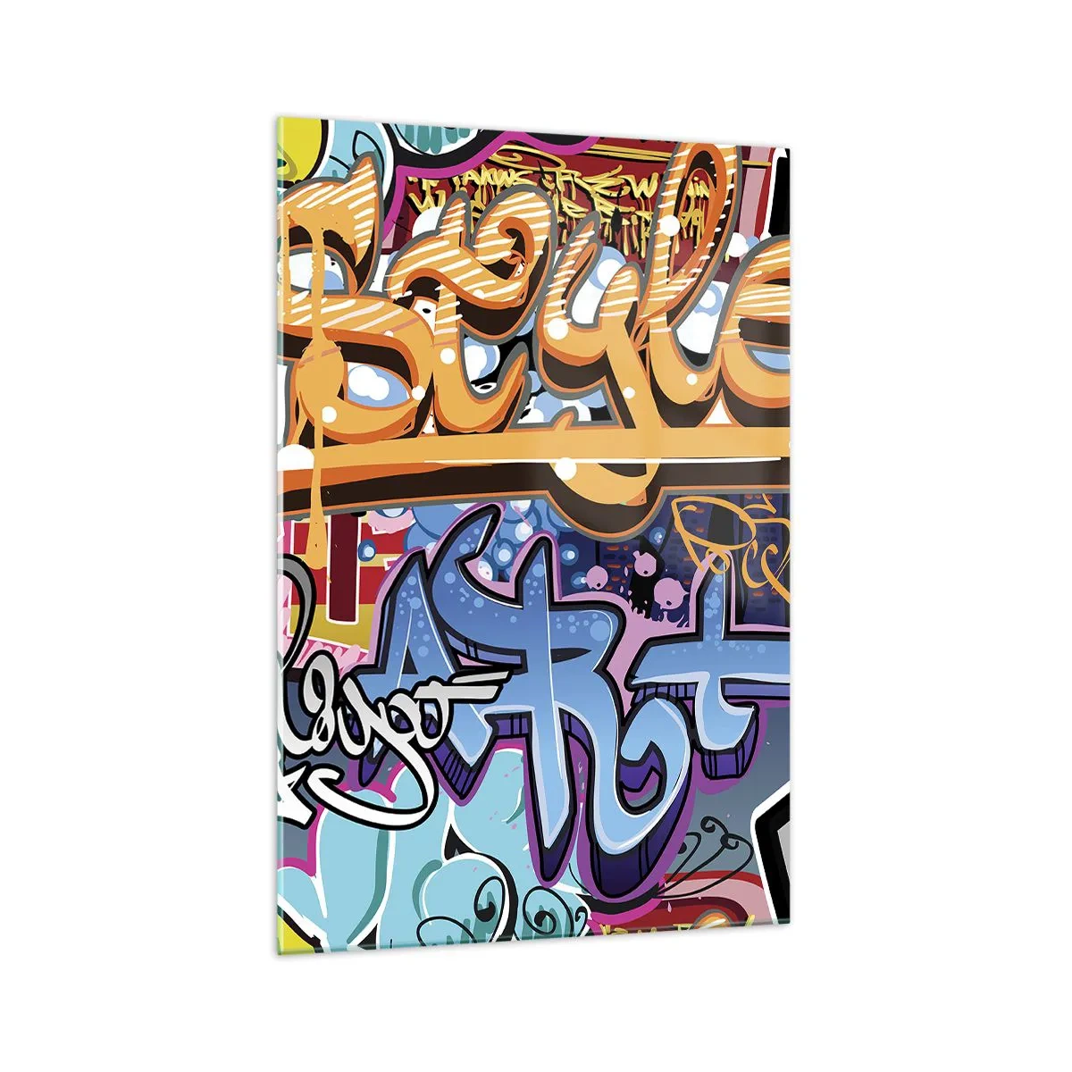 Glasbild - Bild auf glas - Bunte Graffiti mit dynamischen Aufschriften und Illustrationen - 70x100cm - Wandbilder, Wandbilder, Wandbilder ... - Moderne Wanddekoration für Wohnzimmer und Schlafzimmer ARTTOR