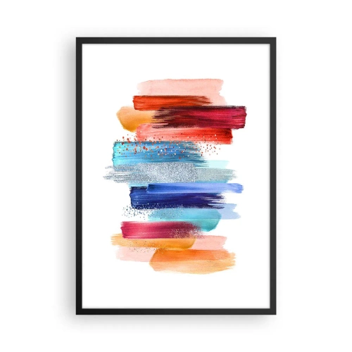 Poster in einem schwarzem Rahmen - Bunte abstrakte Pinselstriche auf weißem Hintergrund - 50x70cm - Auf und ab - Moderne Wanddekoration für Wohnzimmer und Schlafzimmer ARTTOR