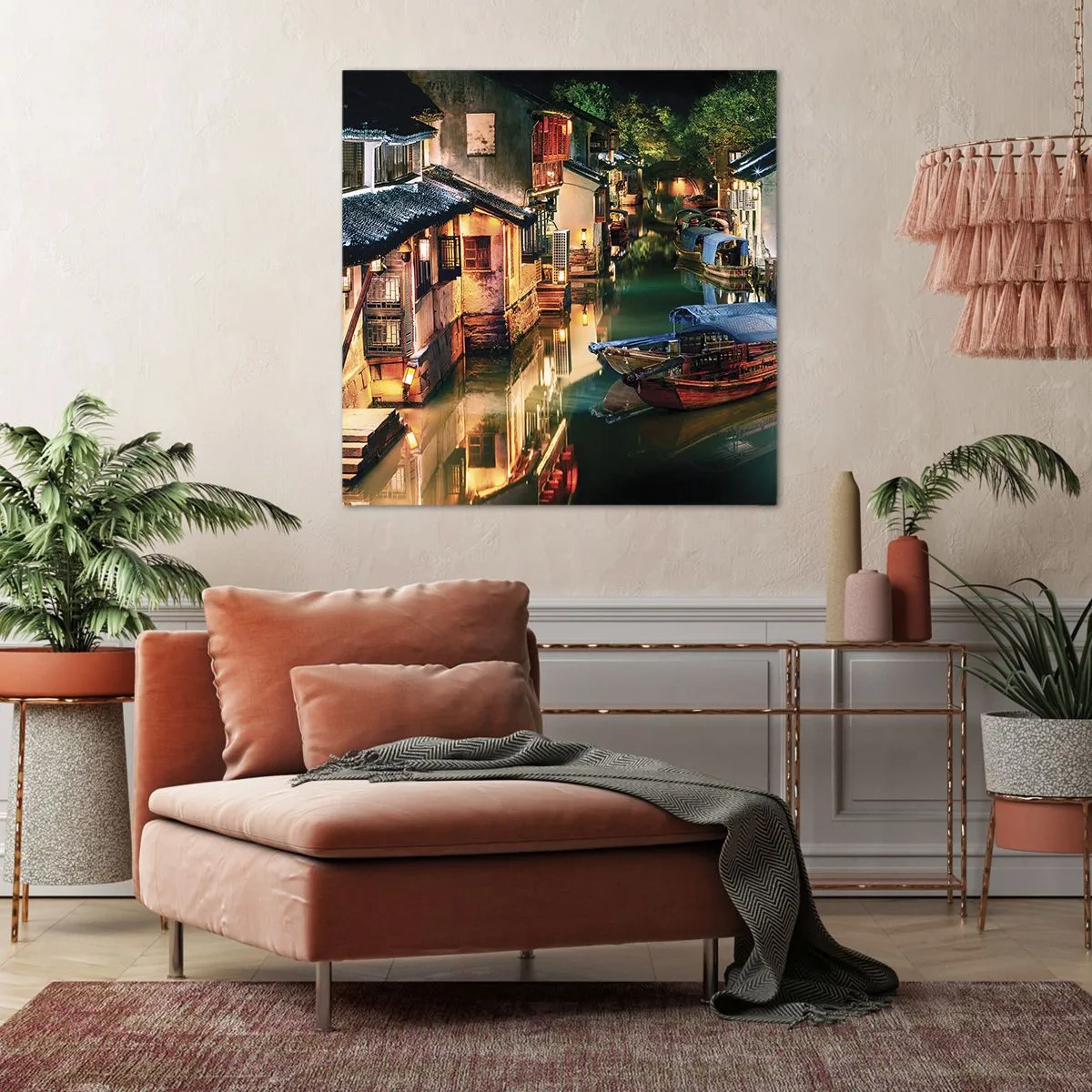 Bild auf Leinwand - Leinwandbild - Ein Abend auf einer chinesischen Straße - 50x50 cm