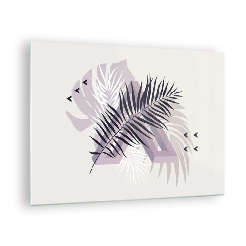 Glasbild - Bild auf glas - Eine minimalistische Komposition mit Palmblättern und geometrischen Formen. - 70x50cm - Der Schatten des Schattens - Moderne Wanddekoration für Wohnzimmer und Schlafzimmer ARTTOR