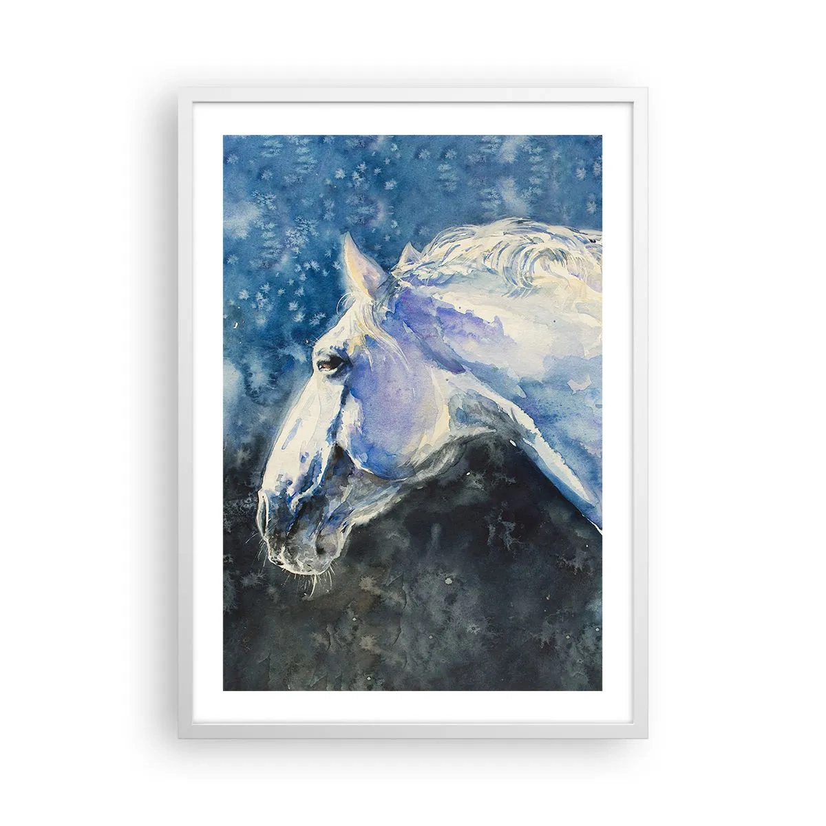 Poster in einem weißen Rahmen - Porträt in blauem Glanz - 50x70 cm