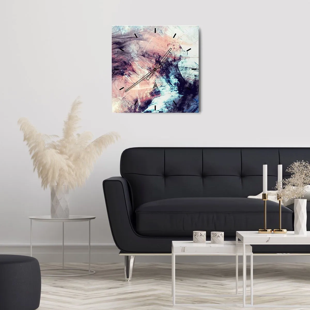 Wanduhr - Glasuhr - Abstrakte Komposition in Pastelltönen und dunklen Tönen - 30x30cm - Fühle den Wind - Moderne Wanddekoration für Wohnzimmer und Schlafzimmer ARTTOR