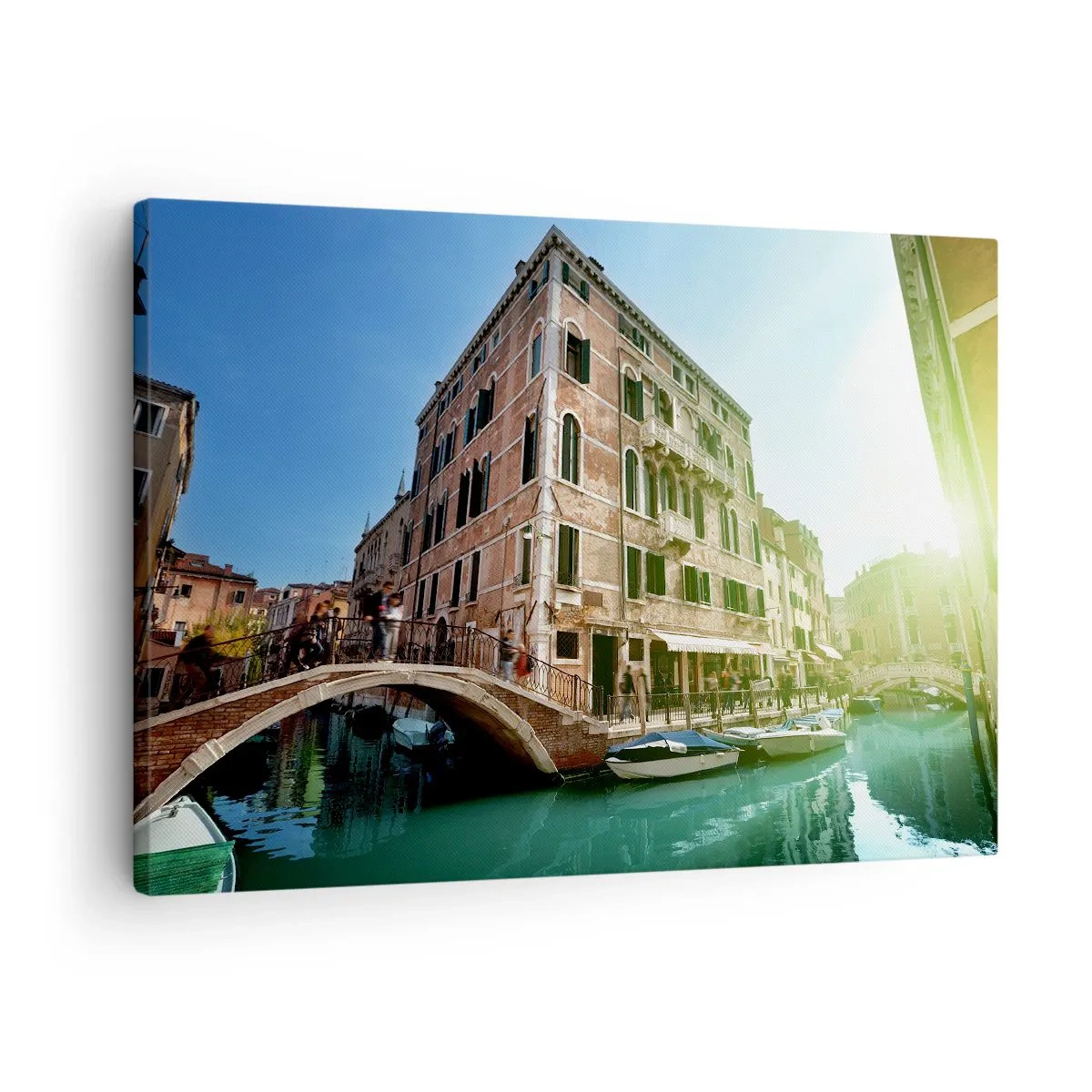 Bild auf Leinwand - Leinwandbild - Venedig-Brücke und Kanal mit historischer Architektur - 70x50cm - Venedig - Amore Mio - Moderne Wanddekoration für Wohnzimmer und Schlafzimmer ARTTOR