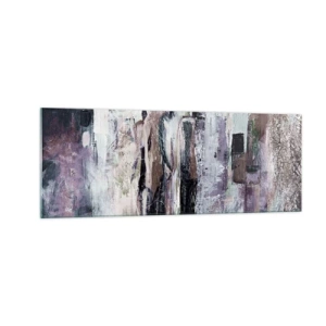 Glasbild - Bild auf glas - Eine abstrakte Komposition mit drei Figuren in Pastellfarben. - 140x50cm - Die geheimnisvolle Drei - Moderne Wanddekoration für Wohnzimmer und Schlafzimmer ARTTOR