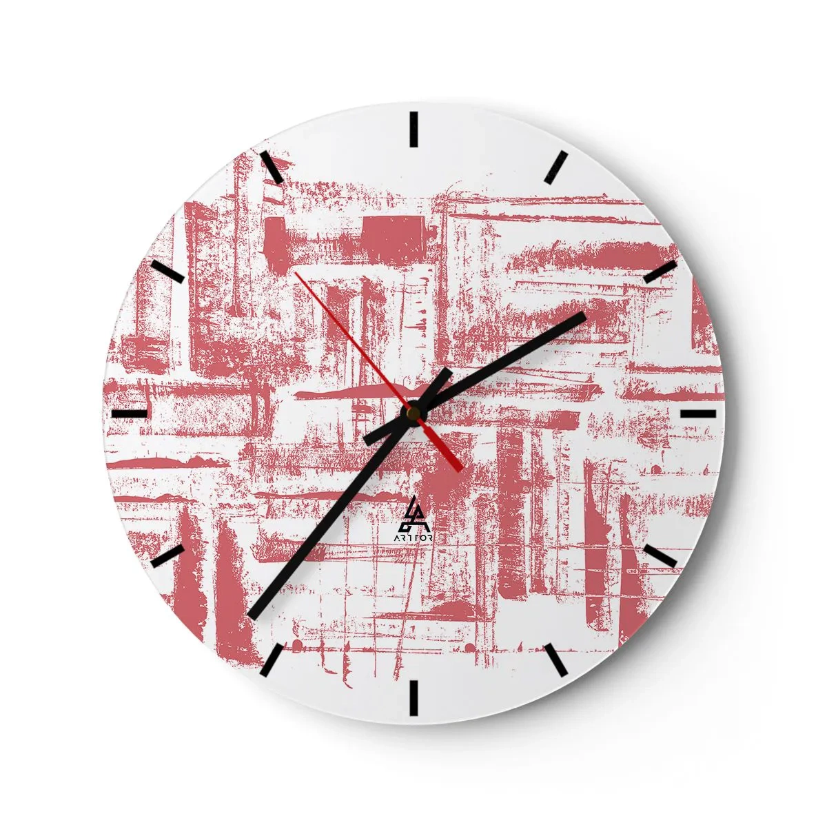 Wanduhr - Glasuhr - Grafische, abstrakte Symbole und Texturen in Beige- und Schwarztönen - 30x30cm - Die rote Stadt - Moderne Wanddekoration für Wohnzimmer, Küche und Schlafzimmer ARTTOR