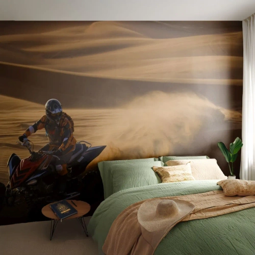 Fototapete Premium Sand - Ein Quad-Biker fährt durch die Wüste - 100x70cm - Auf den Sandwellen - Moderne Wanddekoration für Wohnzimmer und Schlafzimmer ARTTOR