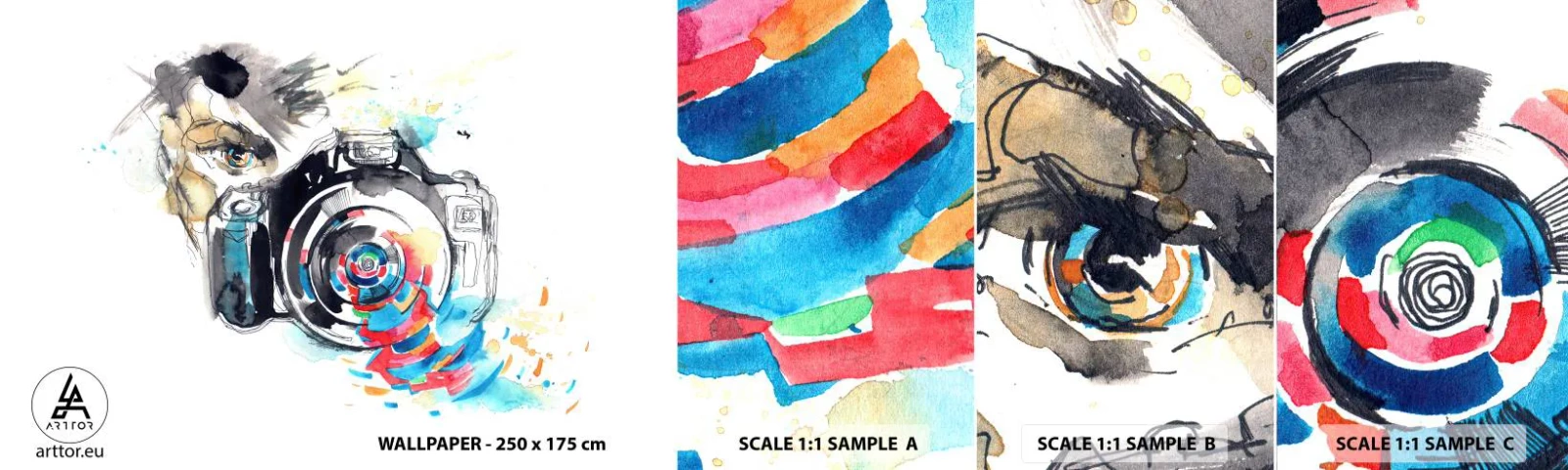 Fototapeten Muster Selbstklebend Deluxe Sticker - Im Auge der Linse - Abstraktion, Kamera, Fotograf - 100x30 cm