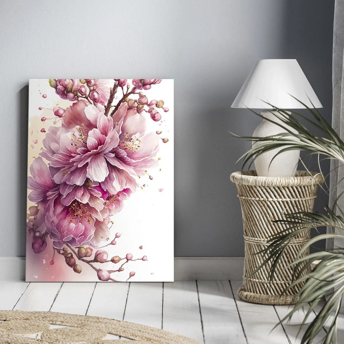 Bild auf Leinwand - Leinwandbild - Zarte Kirschblüten in voller Blüte vor hellem Hintergrund - 50x70cm - Kirschblütenblüte - Moderne Wanddekoration für Wohnzimmer und Schlafzimmer ARTTOR