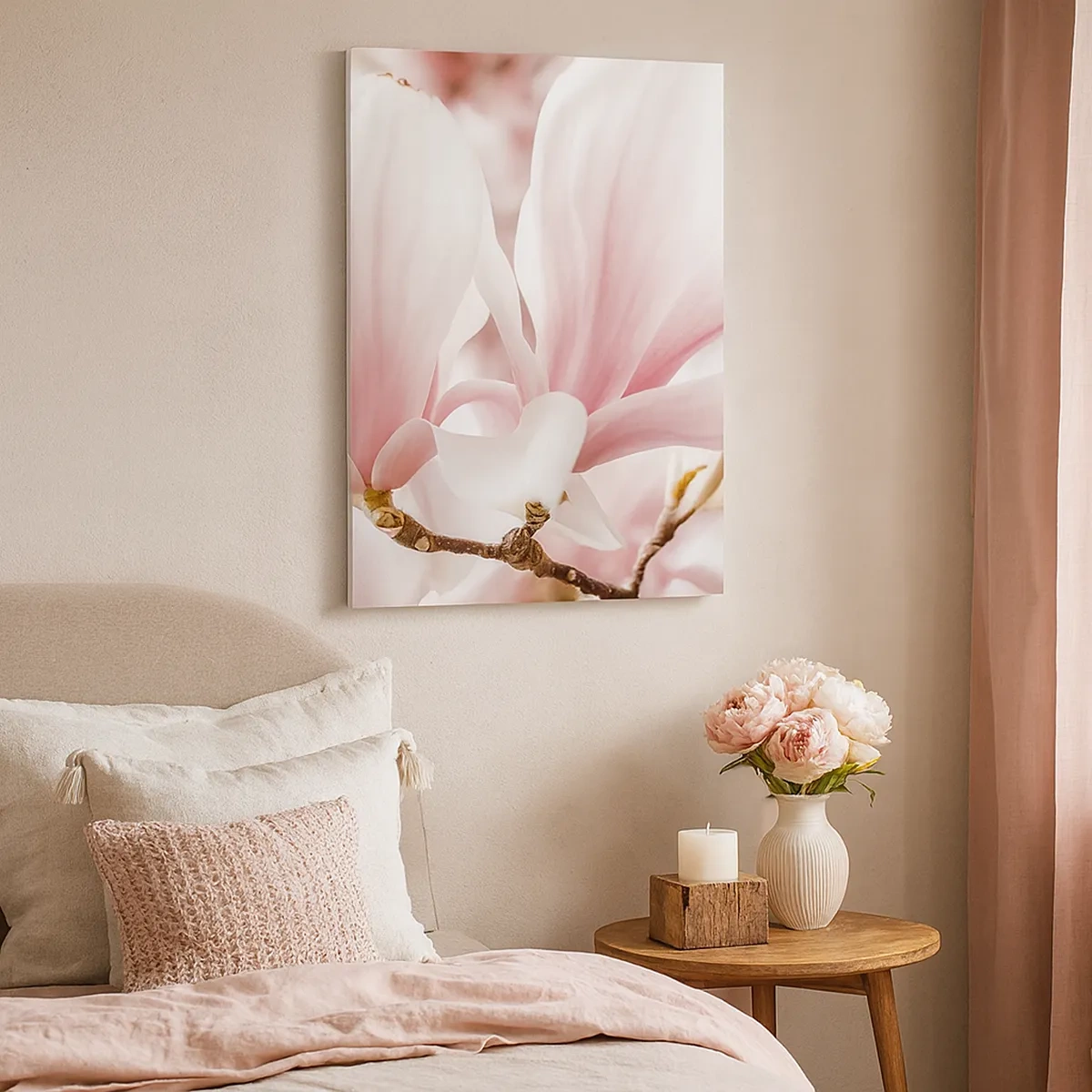 Bild auf Leinwand - Leinwandbild - Zarte Magnolienblüten in Pastelltönen - 50x70cm - Eine Fülle von Zärtlichkeit - Moderne Wanddekoration für Wohnzimmer und Schlafzimmer ARTTOR