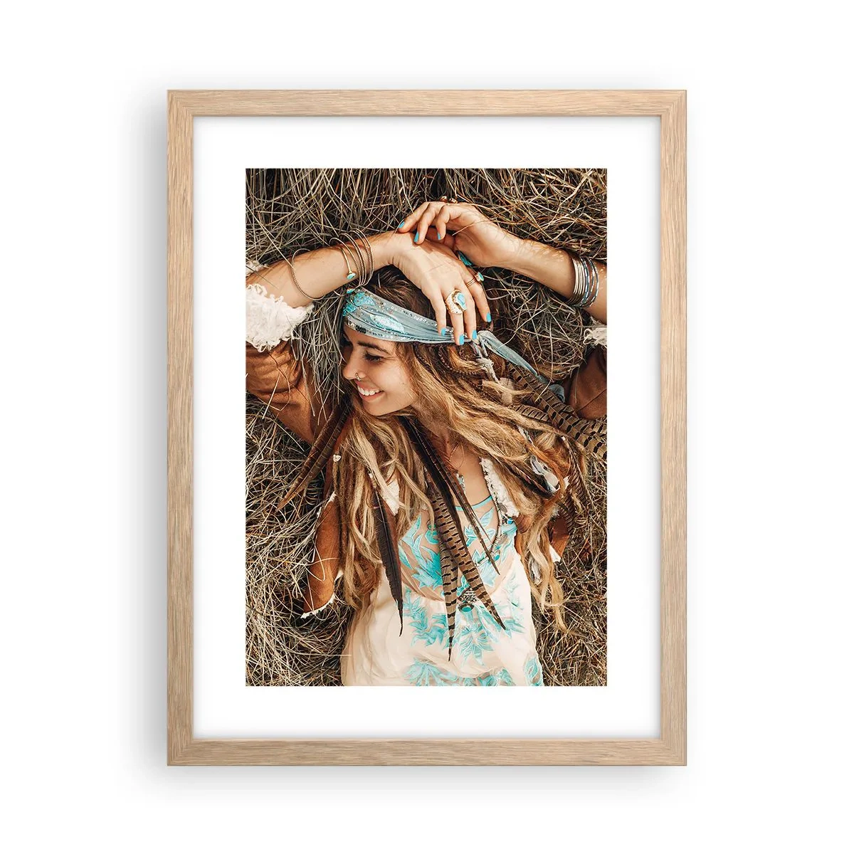 Poster in einem Rahmen aus heller Eiche - Auf dem Weg in den Sommer der Liebe - 30x40 cm