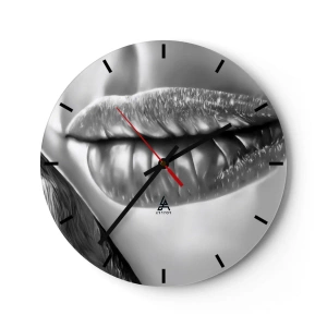 Wanduhr - Glasuhr - Sinnliche Lippen in Schwarz-Weiß-Tönen - 30x30cm - Ich weiß, was du denkst… - Moderne Wanddekoration für Wohnzimmer, Küche und Schlafzimmer ARTTOR