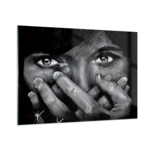 Glasbild - Bild auf glas - Ein Portrait in Schwarz-Weiß mit emotionalem Look - 100x70cm - Ich werde nicht sagen, wer es gemalt hat - Moderne Wanddekoration für Wohnzimmer und Schlafzimmer ARTTOR