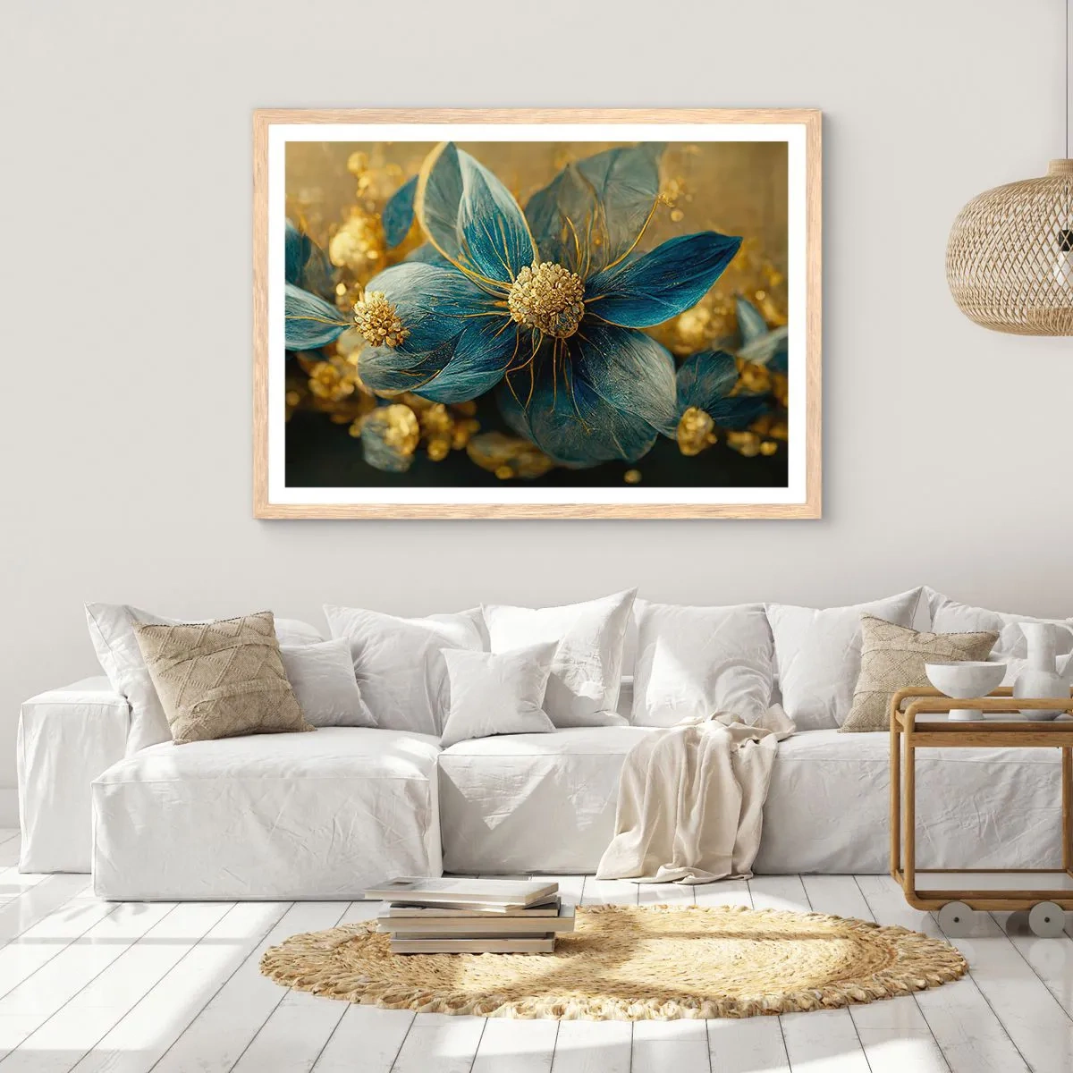 Poster in einem Rahmen aus heller Eiche - Mit Gold blühen - 70x50 cm