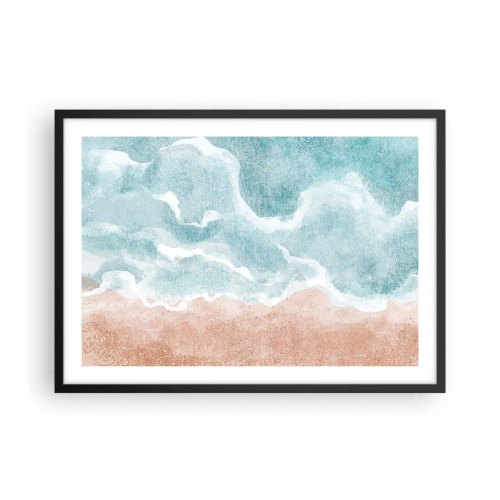 Poster in einem schwarzem Rahmen - Abstrakter Strand mit Wellen in Blau- und Beigetönen - 70x50cm - Cloud-Abstraktion - Moderne Wanddekoration für Wohnzimmer und Schlafzimmer ARTTOR