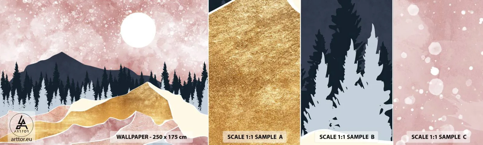 Fototapetenmuster Standard Eco - Nachtwache - Grafik, Landschaft, Berge - 100x30 cm