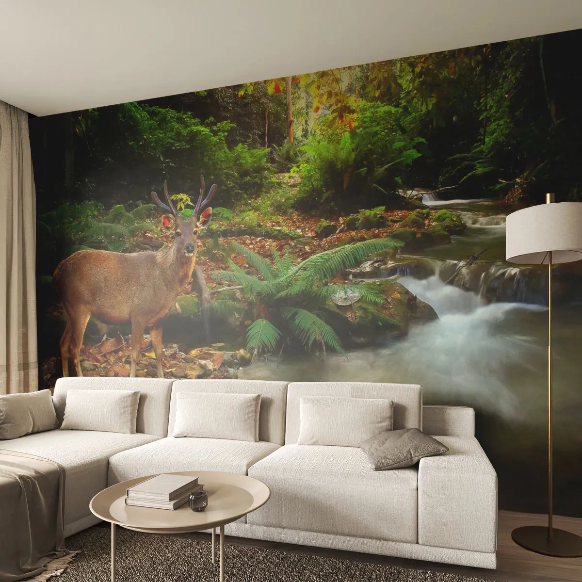 Fototapete Premium Canvas - Willkommen in meiner Welt - Landschaft, Tiere, Reh - 300x210 cm