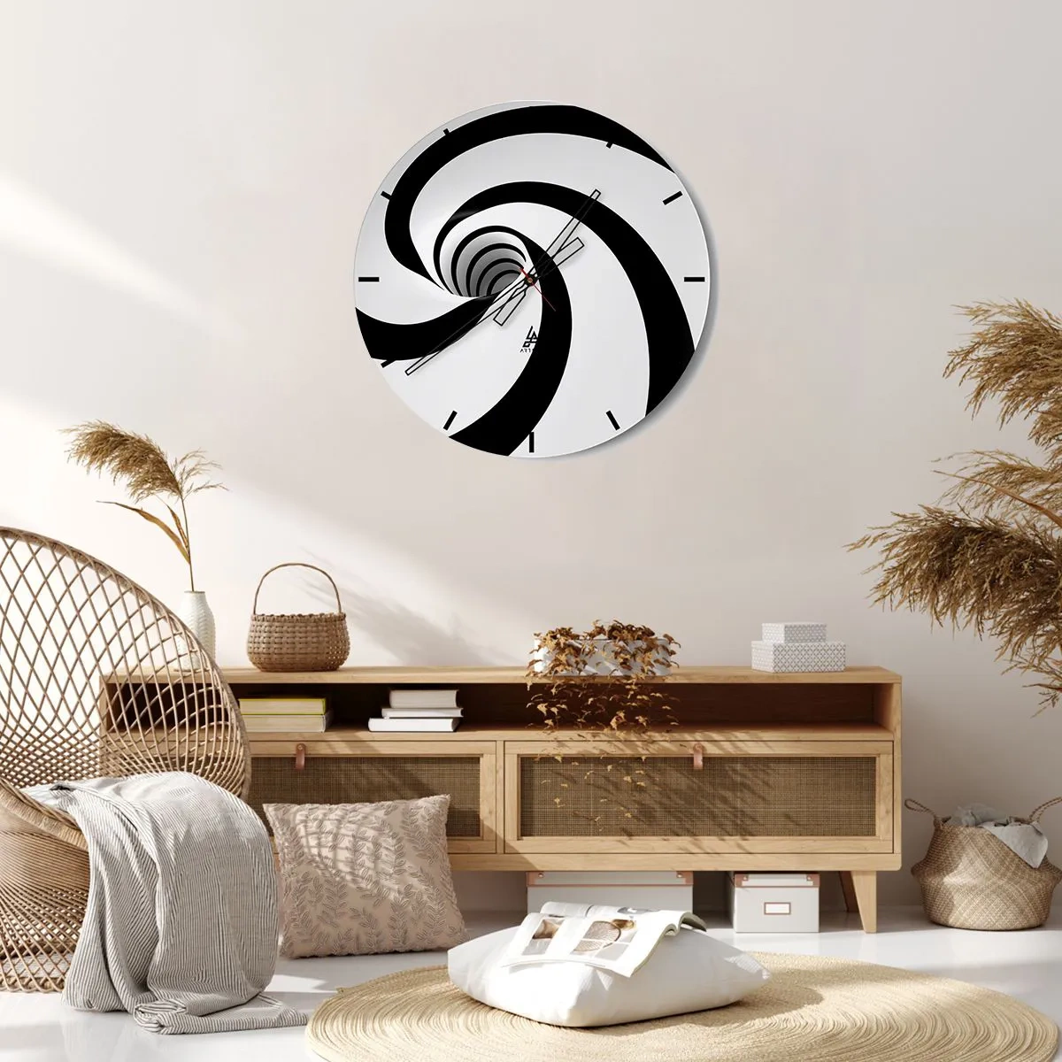 Wanduhr - Glasuhr - Dynamische Schwarz-Weiß-Spirale - 30x30cm - Dem Wirbel nachgeben? - Moderne Wanddekoration für Wohnzimmer, Küche und Schlafzimmer ARTTOR