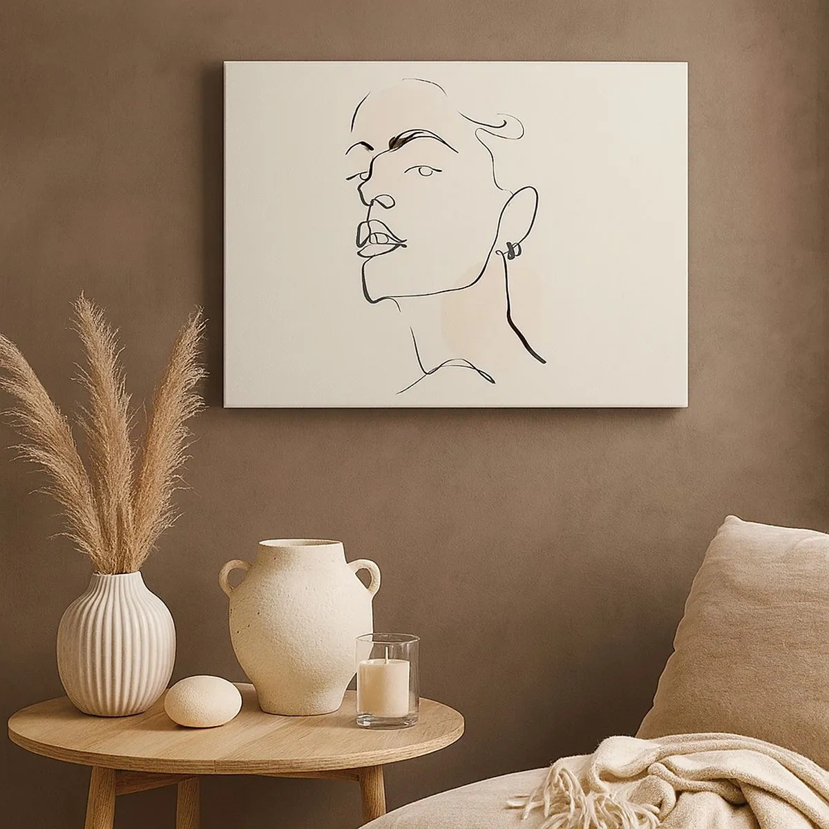 Bild auf Leinwand - Leinwandbild - Minimalistische Skizze eines Frauengesichts - 70x50cm - Ein stolzer Blick - Moderne Wanddekoration für Wohnzimmer und Schlafzimmer ARTTOR