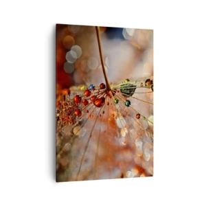 Bild auf Leinwand - Leinwandbild - Makrofotografie eines Wassertropfens auf einer zarten Pflanze - 70x100cm - Auf einem Spinnenfaden aufgefädelt - Moderne Wanddekoration für Wohnzimmer und Schlafzimmer ARTTOR