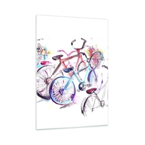 Glasbild - Bild auf glas - Bunte Fahrräder im Aquarellstil - 50x70cm - Kongress des Antimoto-Clubs - Moderne Wanddekoration für Wohnzimmer und Schlafzimmer ARTTOR