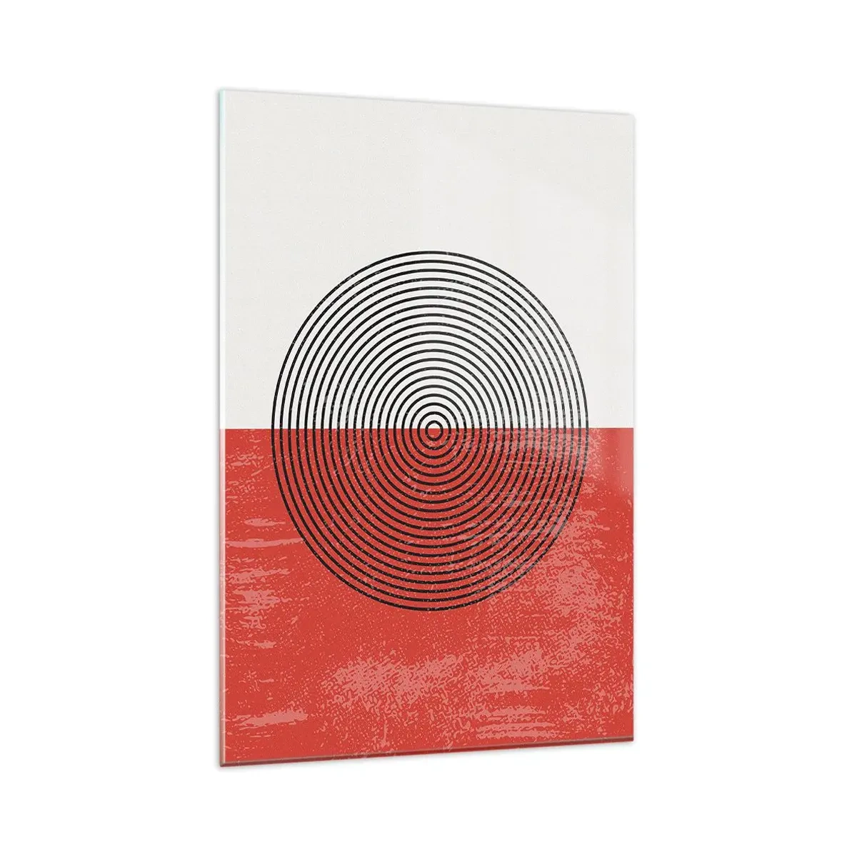 Glasbild - Bild auf glas - Geometrisches Muster mit konzentrischen Kreisen auf rot-weißem Hintergrund - 80x120cm - Auf den Punkt gebracht - Moderne Wanddekoration für Wohnzimmer und Schlafzimmer ARTTOR