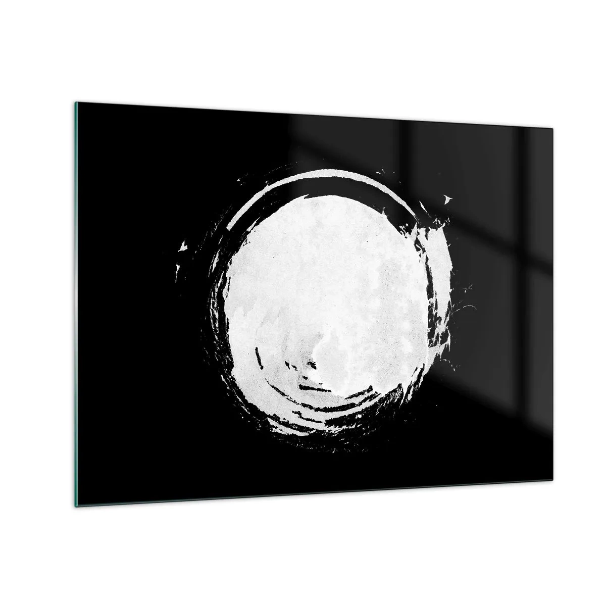 Glasbild - Bild auf glas - Weißer abstrakter Kreis auf schwarzem Hintergrund - 70x50cm - Gute Möglichkeit - Moderne Wanddekoration für Wohnzimmer und Schlafzimmer ARTTOR