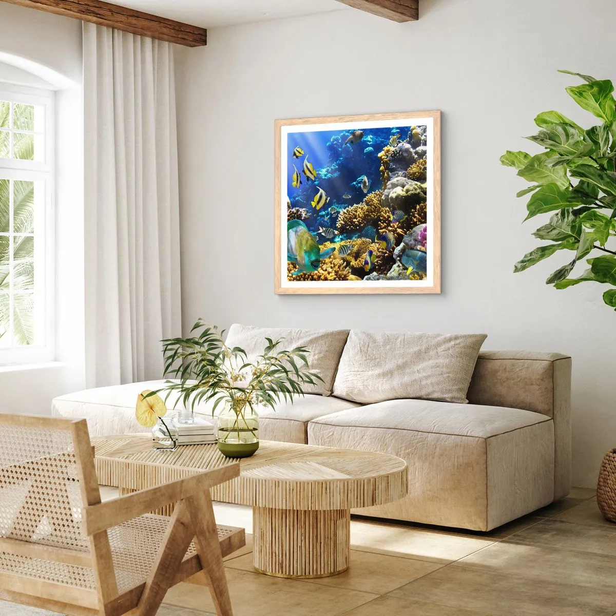 Poster in einem Rahmen aus heller Eiche - Viel Verkehr auf dem Ferienweg - 30x30 cm