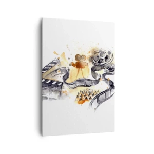 Bild auf Leinwand - Leinwandbild - Die Symbolik des Kinos mit einem Filmstreifen in einem künstlerischen Aquarell - 70x100cm - Im Land der Träume - Moderne Wanddekoration für Wohnzimmer und Schlafzimmer ARTTOR