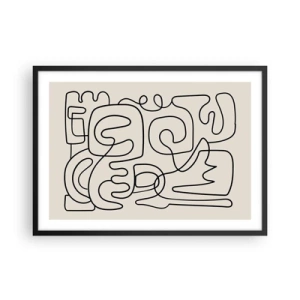 Poster in einem schwarzem Rahmen - Abstraktes Linienkunstmuster in Schwarz auf hellem Hintergrund - 70x50cm - Folge der Spur - Moderne Wanddekoration für Wohnzimmer und Schlafzimmer ARTTOR