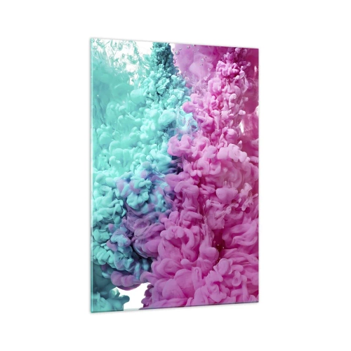 Glasbild - Bild auf glas - Bunte Wellen aus Türkis und Pink in abstrakter Form - 70x100cm - Letzte Begegnung - Moderne Wanddekoration für Wohnzimmer und Schlafzimmer ARTTOR