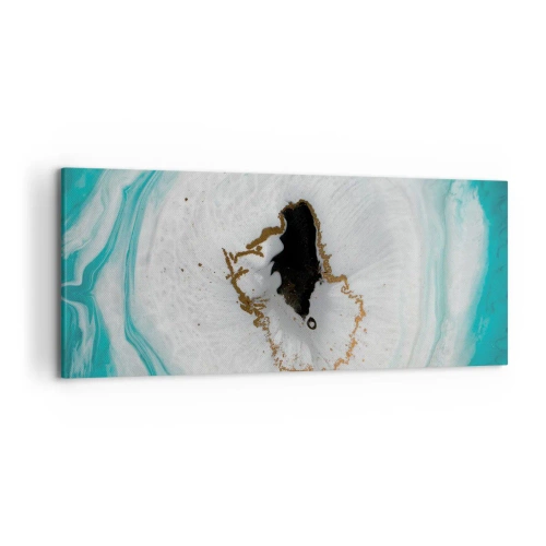 Bild auf Leinwand - Leinwandbild - Abstraktes Geodenmotiv in Türkis-, Weiß- und Goldtönen - 120x50cm - Nach Innen eindringen - Moderne Wanddekoration für Wohnzimmer und Schlafzimmer ARTTOR
