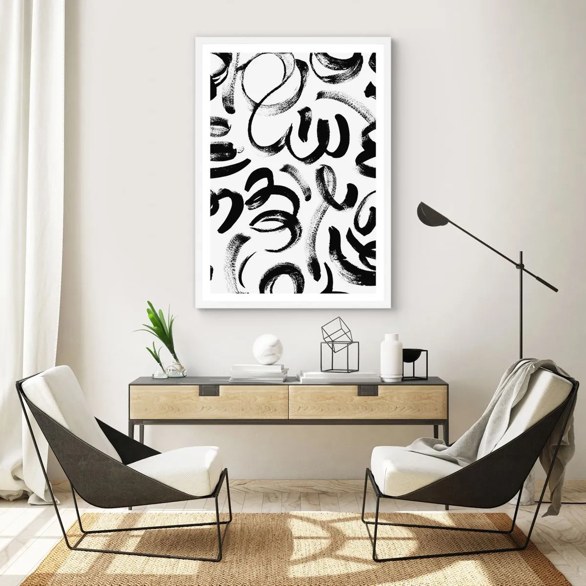 Poster in einem weißen Rahmen - Schwarz auf Weiß - 70x100 cm
