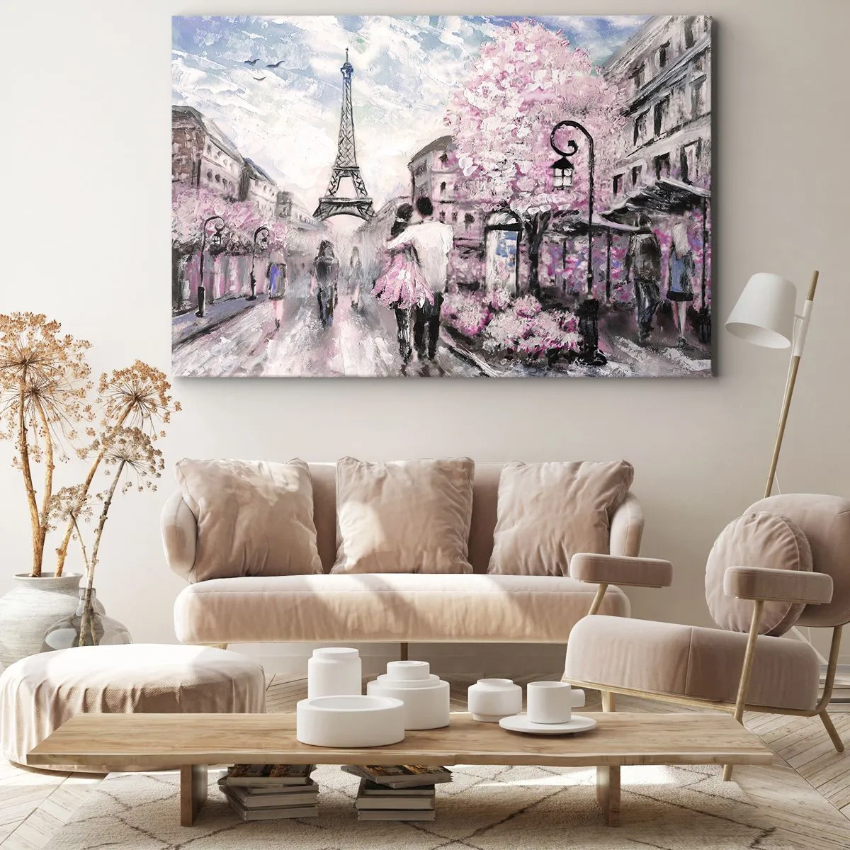 Bild auf Leinwand - Leinwandbild - Ein romantischer Spaziergang in Paris am Eiffelturm - 70x50cm - Wie man sich verlieben kann, ist nur in ... - Moderne Wanddekoration für Wohnzimmer und Schlafzimmer ARTTOR
