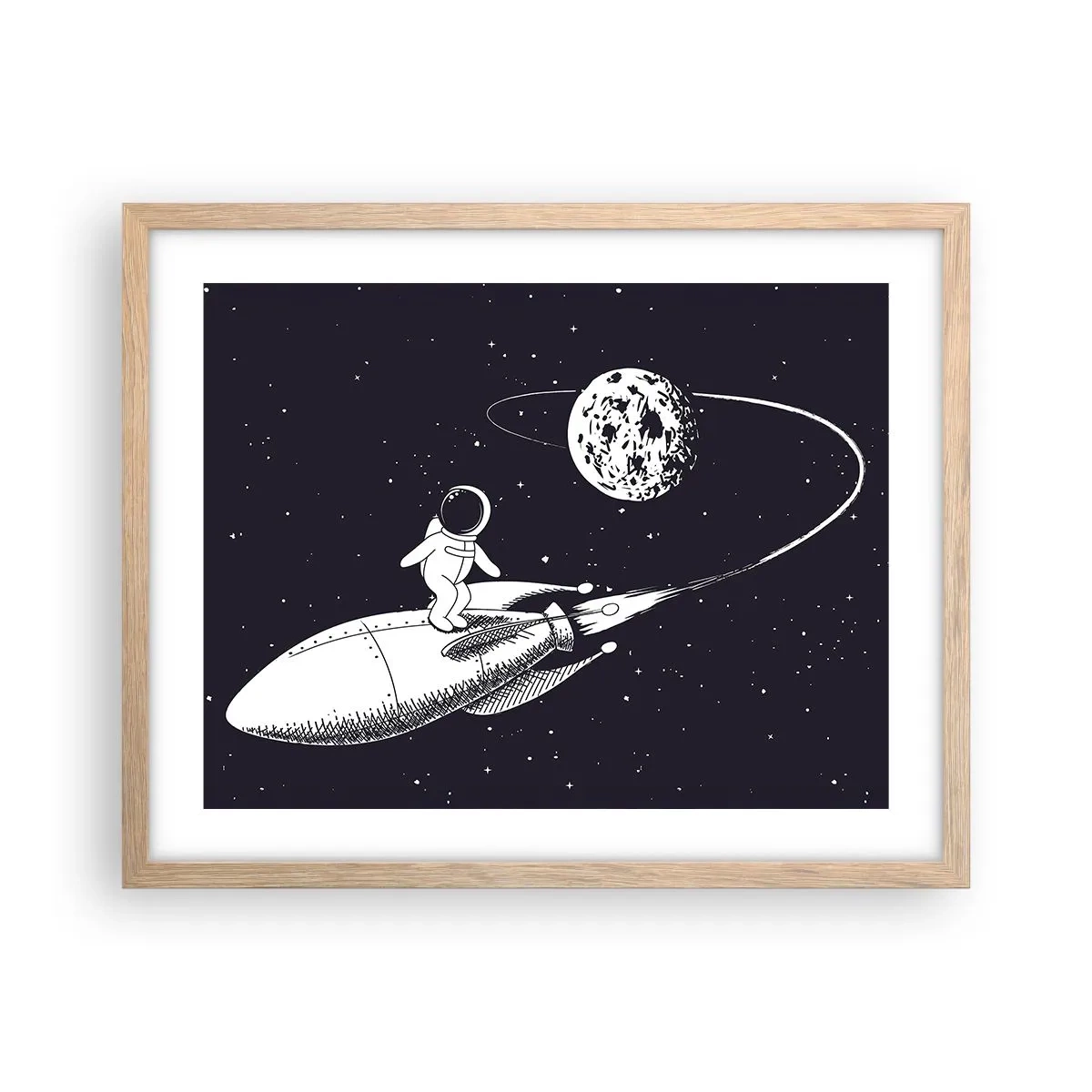 Poster in einem Rahmen aus heller Eiche - Weltraumsurfer - 50x40 cm