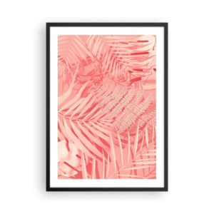 Poster in einem schwarzem Rahmen - Rosa Farn und Palmblätter auf pastellfarbenem Hintergrund - 50x70cm - Rosa Konzept - Moderne Wanddekoration für Wohnzimmer und Schlafzimmer ARTTOR