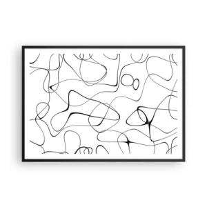 Poster in einem schwarzem Rahmen - Abstrakte schwarze Linien auf weißem Hintergrund im minimalistischen Stil - 100x70cm - Lebenswege, Wechselfälle - Moderne Wanddekoration für Wohnzimmer und Schlafzimmer ARTTOR