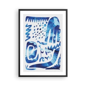 Poster in einem schwarzem Rahmen - Moderne Abstraktion in Blautönen - 50x70cm - Zurück zu den Wurzeln - Moderne Wanddekoration für Wohnzimmer und Schlafzimmer ARTTOR