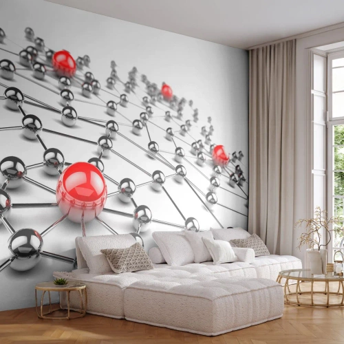 Selbstklebende Fototapete Deluxe Sticker - Silbriges Netz - Abstraktion, Metallkugeln, 3D - 200x140 cm