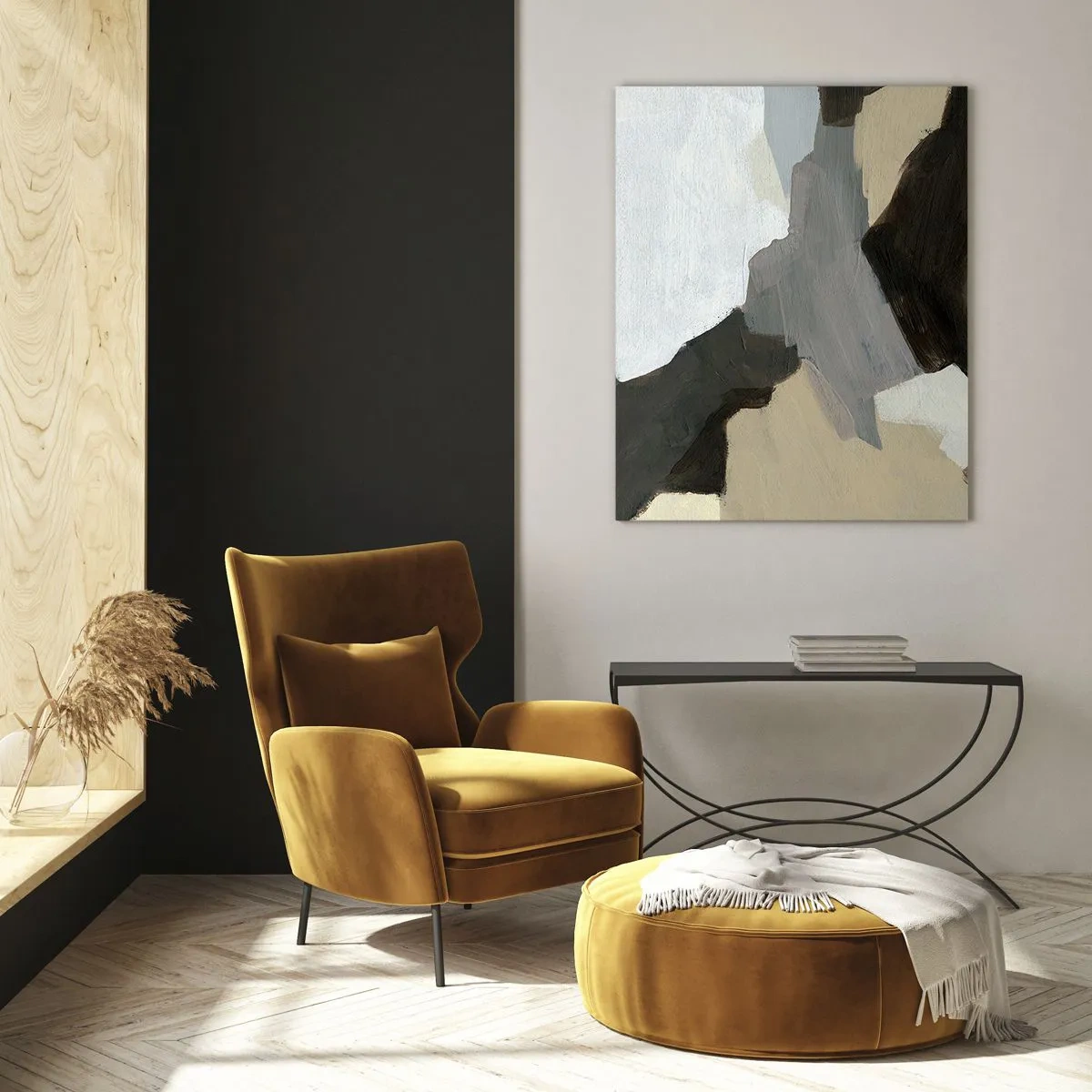 Glasbild - Bild auf glas - Eine moderne abstrakte Komposition in Grautönen - 50x70cm - Abstraktion: Scheideweg des Graus - Moderne Wanddekoration für Wohnzimmer und Schlafzimmer ARTTOR