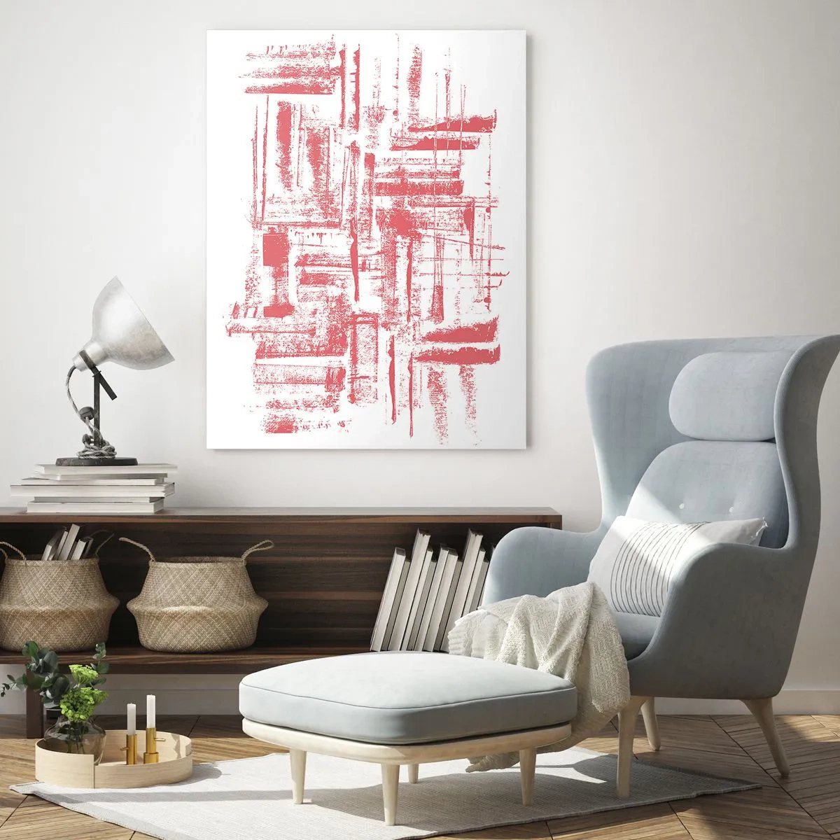 Glasbild - Bild auf glas - Abstrakte rosa Texturen auf weißem Hintergrund - 80x120cm - Die rote Stadt - Moderne Wanddekoration für Wohnzimmer und Schlafzimmer ARTTOR