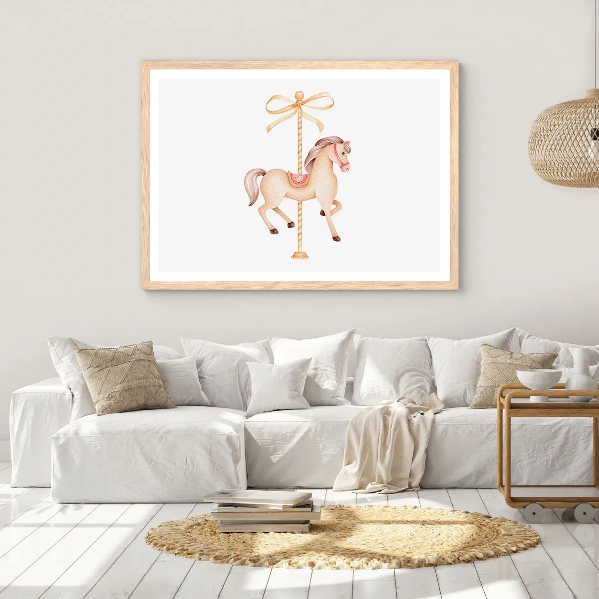 Poster in einem Rahmen aus heller Eiche - Anmutiger Trab - 100x70 cm