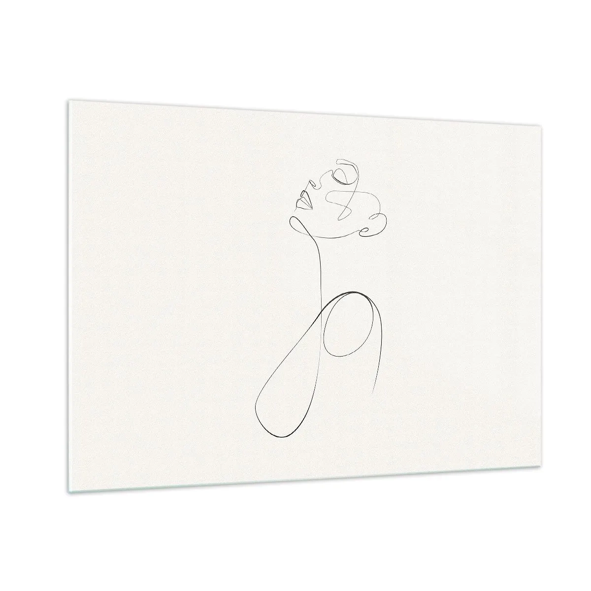 Glasbild - Bild auf glas - Weibliches Gesicht und Silhouette im Line-Art-Stil auf weißem Hintergrund - 100x70cm - Versunken in Träumen - Moderne Wanddekoration für Wohnzimmer und Schlafzimmer ARTTOR