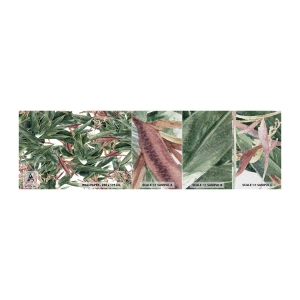 Fototapeten Muster Premium Canvas - Smaragd-lila Dickicht - Blumen, Hawaii, Blätter - 100x30 cm