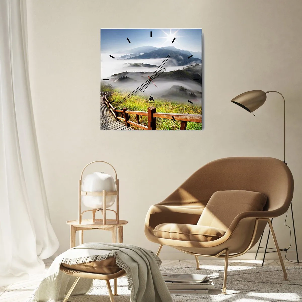 Wanduhr - Glasuhr - Gewebt aus Lichtschein und Nebel - 30x30 cm