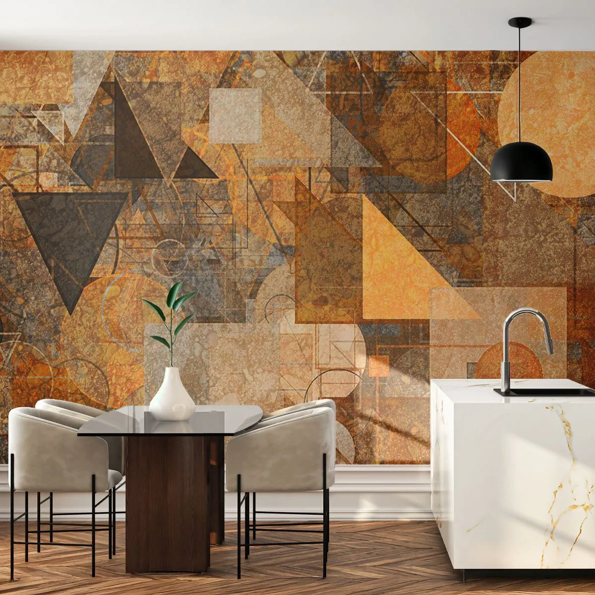 Fototapete Premium Canvas - Eine kubistische Studie aus Bronze - Abstraktion, Stück, Moderne Kunst - 250x175 cm