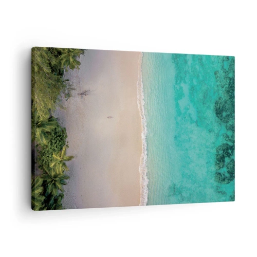 Bild auf Leinwand - Leinwandbild - Luftaufnahme eines tropischen Strandes mit türkisfarbenem Wasser - 70x50cm - Paradiesstrand - Moderne Wanddekoration für Wohnzimmer und Schlafzimmer ARTTOR