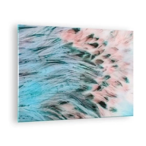 Glasbild - Bild auf glas - Nahaufnahme von Federn in Saphir-Rosa-Tönen - 70x50cm - Saphirrosa Daunen - Moderne Wanddekoration für Wohnzimmer und Schlafzimmer ARTTOR