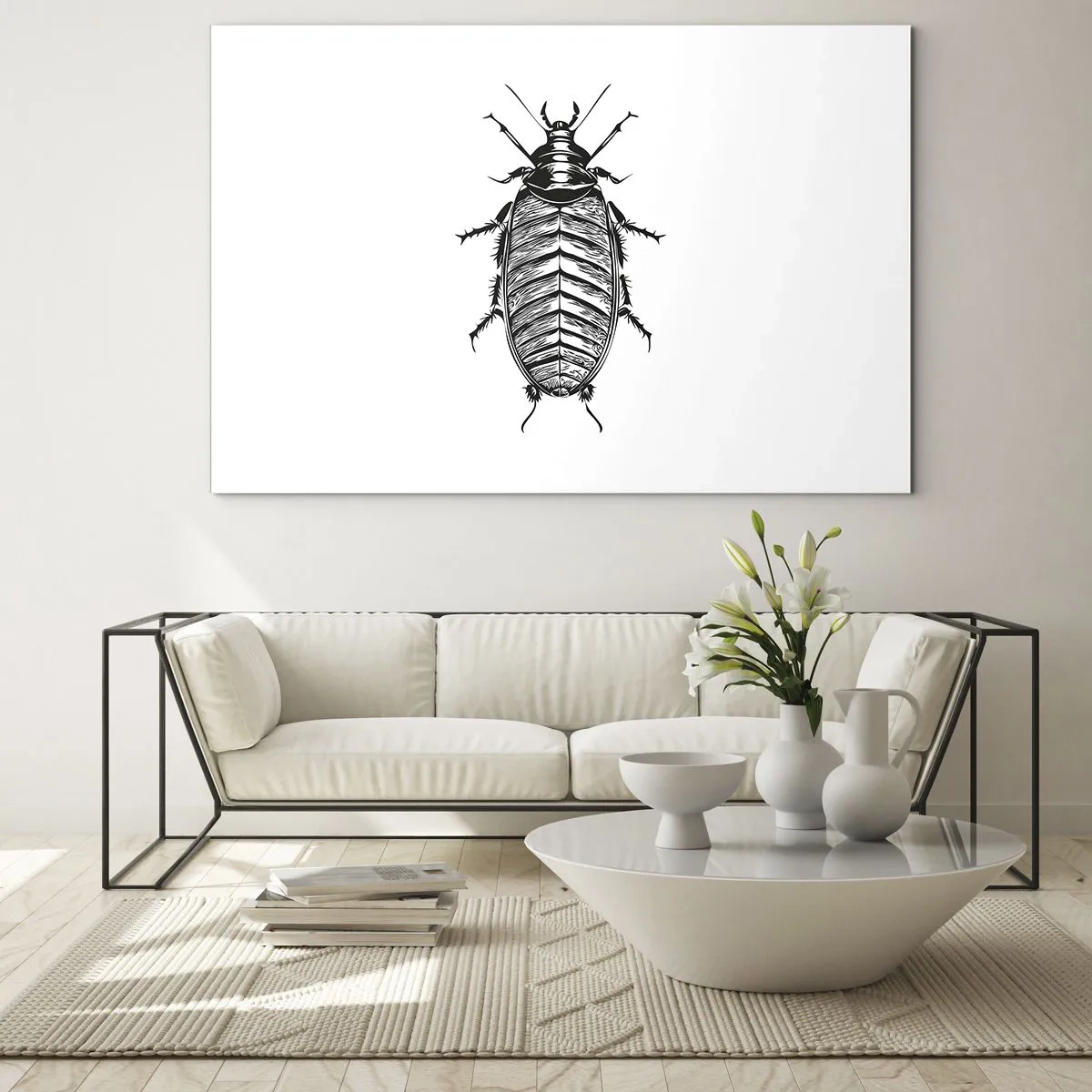 Glasbild - Bild auf glas - Schwarz-Weiß-Darstellung eines Insekts auf weißem Hintergrund - 100x70cm - Was für ein Exemplar! - Moderne Wanddekoration für Wohnzimmer und Schlafzimmer ARTTOR