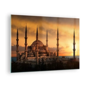 Glasbild - Bild auf glas - Die Blaue Moschee vor der Kulisse des Sonnenuntergangs - 70x50cm - Gott ist großartig - Moderne Wanddekoration für Wohnzimmer und Schlafzimmer ARTTOR