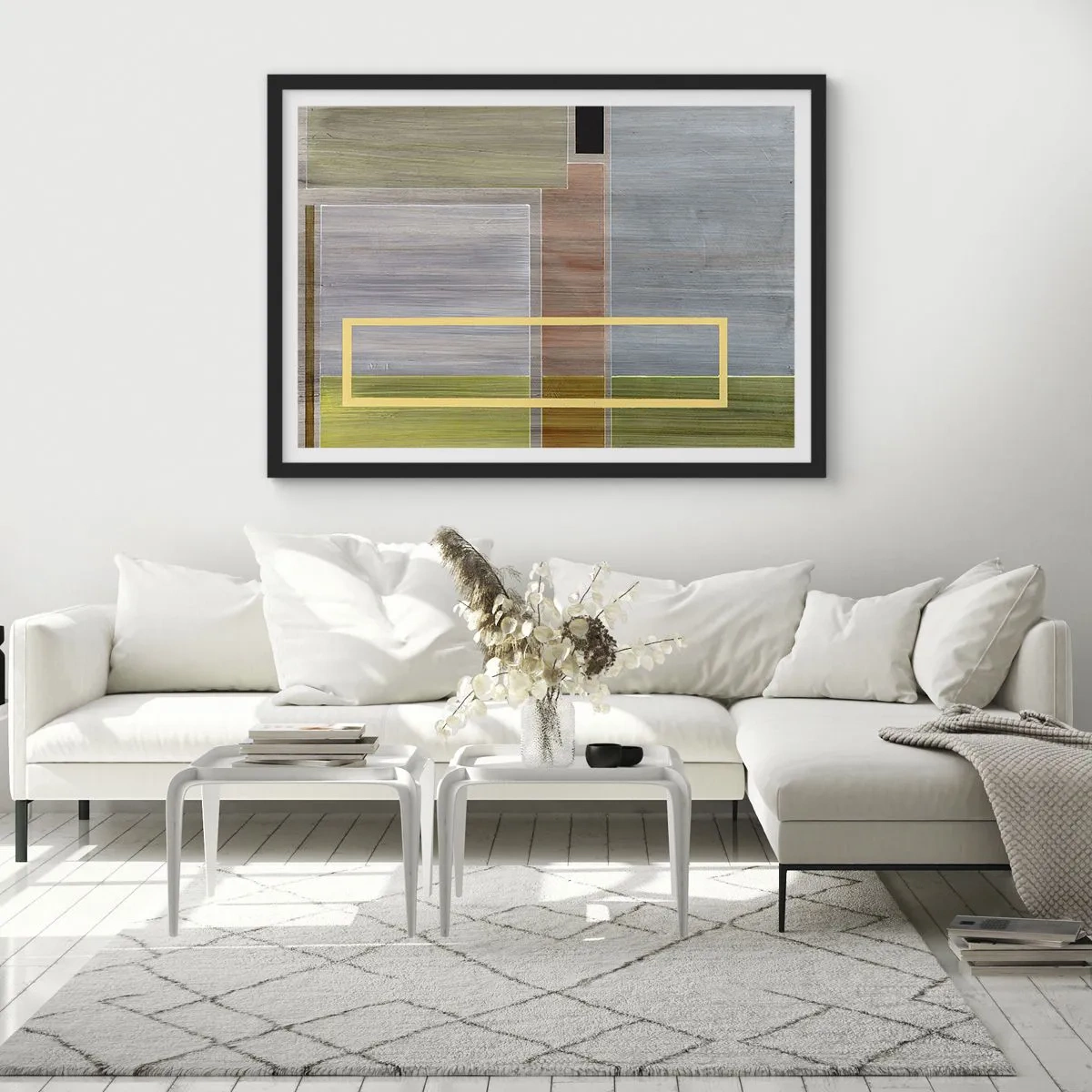 Poster in einem schwarzem Rahmen - Geometrische Komposition in Pastellfarben mit Rechtecken - 70x50cm - Einfach und ruhig - Moderne Wanddekoration für Wohnzimmer und Schlafzimmer ARTTOR
